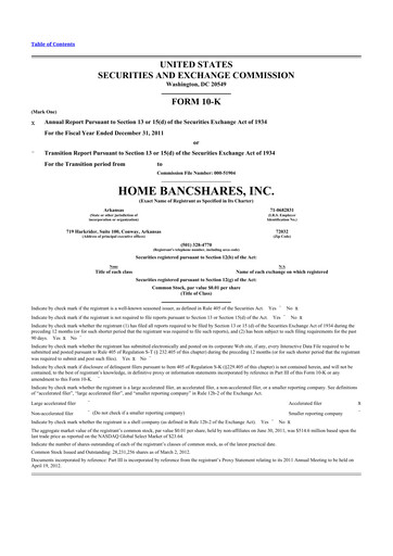 Thumbnail Home BancShares
 10-K Annual Report 2011