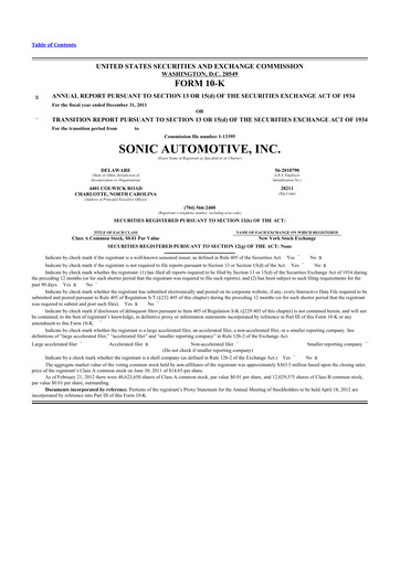 Thumbnail Sonic Automotive
 10-K Annual Report 2011