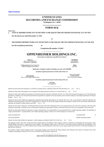 Thumbnail Oppenheimer Holdings
 10-K Annual Report 2011