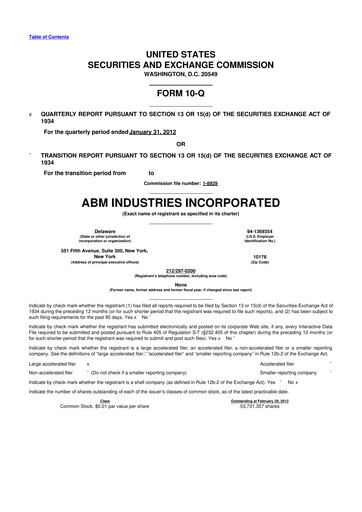 Thumbnail ABM Industries
 10-Q Quarterly Report FY2012 
