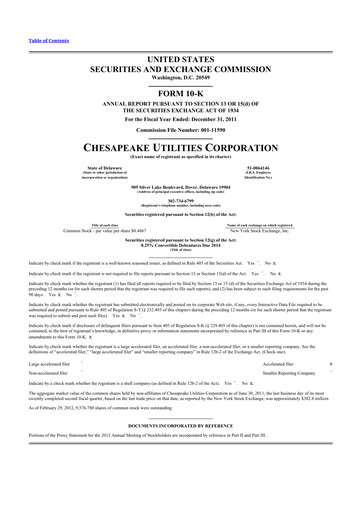 Thumbnail Chesapeake Utilities
 10-K Annual Report 2011