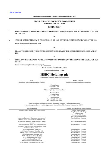 Miniature HSBC 20-F Rapport annuel 