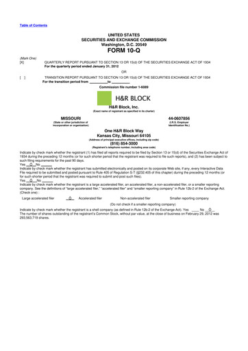 Thumbnail H&R Block
 10-Q Quarterly Report FY2012 