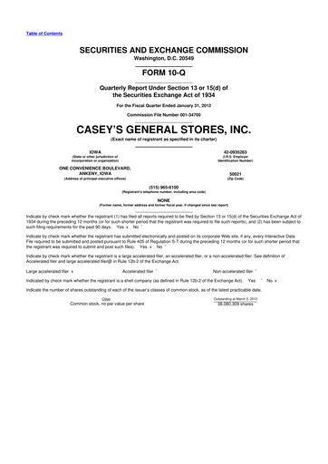 Thumbnail Casey's General Stores
 10-Q Quarterly Report FY2012 