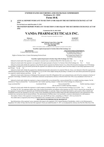 Thumbnail Vanda Pharmaceuticals 10-K Annual Report 2011