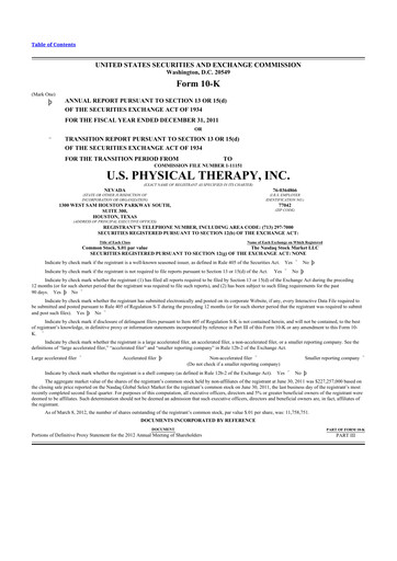 Miniature U.S. Physical Therapy, Inc. 10-K Rapport annuel 2011