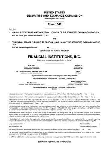 Thumbnail Financial Institutions 10-K Annual Report 2011
