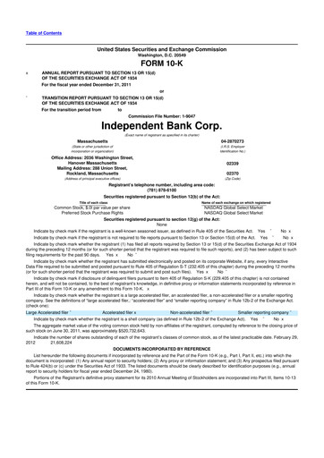 Miniature Independent Bank Corp. 10-K Rapport annuel 2011