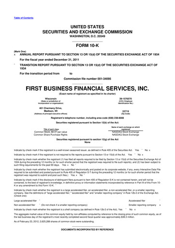 Thumbnail First Business Financial Services 10-K Annual Report 2011