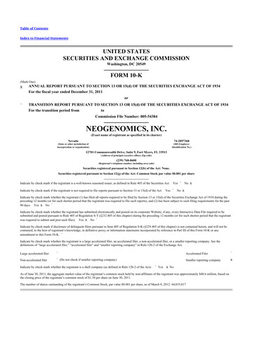 Thumbnail NeoGenomics
 10-K Annual Report 2011