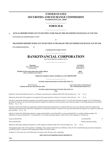 Thumbnail BankFinancial 10-K Annual Report 2011