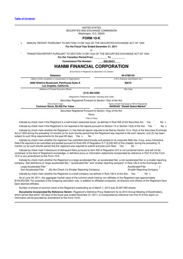 Thumbnail Hanmi Financial 10-K Annual Report 2011