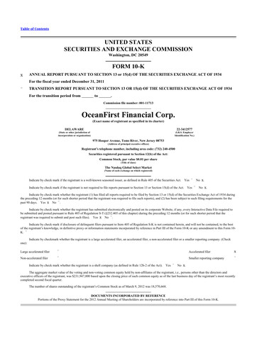 Thumbnail OceanFirst Financial 10-K Annual Report 2011