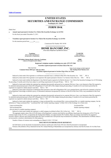 Thumbnail Home Bancorp
 10-K Annual Report 2011