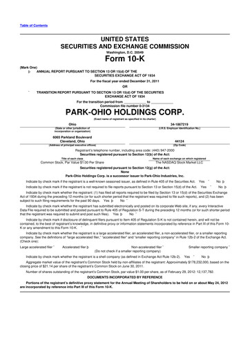 Thumbnail ParkOhio Holdings Corp. 10-K Annual Report 2011