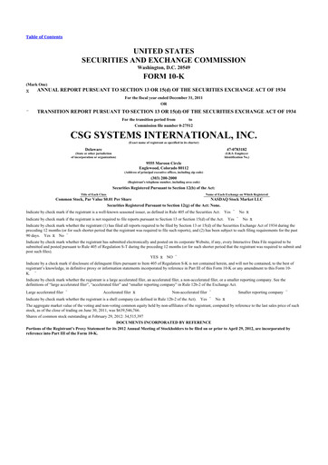 Miniature CSG International
 10-K Rapport annuel 2011