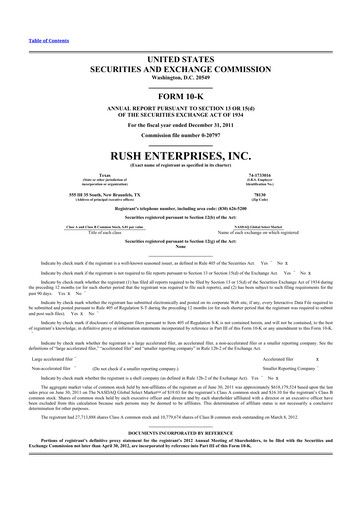 Thumbnail Rush Enterprises
 10-K Annual Report 2011
