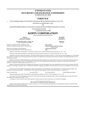 Thumbnail Kopin Corporation
 10-K Annual Report 2011