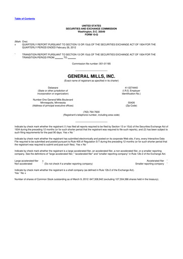 Thumbnail General Mills 10-Q Quarterly Report FY2012 