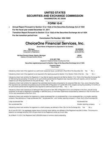 Miniature ChoiceOne Financial Services 10-K Rapport annuel 2011