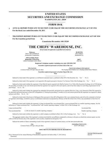 Thumbnail Chefs' Warehouse 10-K Annual Report 2011