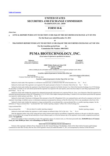 Thumbnail Puma Biotechnology 10-K Annual Report 2011