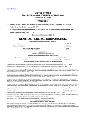Thumbnail CF Bankshares 10-K Annual Report 2011