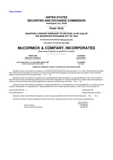 Thumbnail McCormick & Company
 10-Q Quarterly Report FY2012 