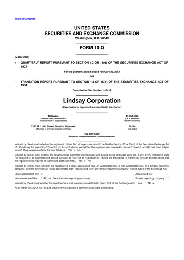 Thumbnail Lindsay Corporation
 10-Q Quarterly Report FY2012 
