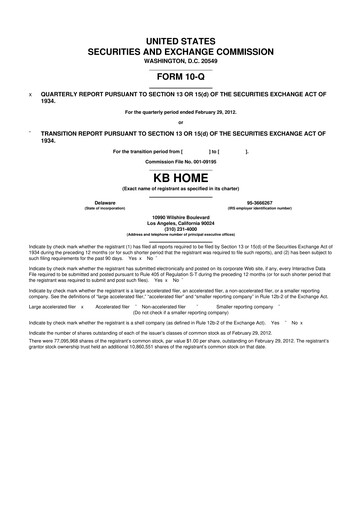 Thumbnail KB Home
 10-Q Quarterly Report FY2012 