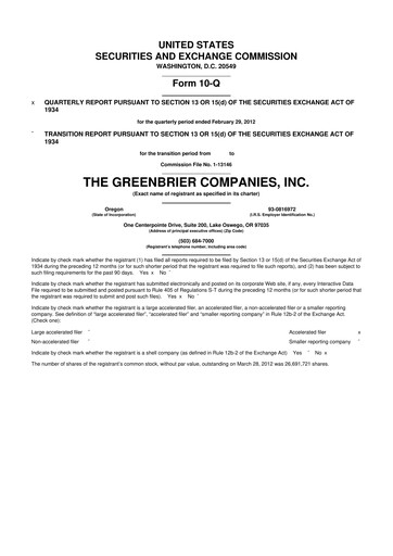 Thumbnail The Greenbrier Companies
 10-Q Quarterly Report FY2012 