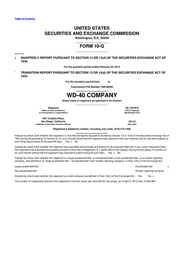 Thumbnail WD-40 Company
 10-Q Quarterly Report FY2012 