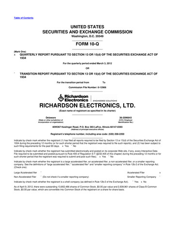 Miniature Richardson Electronics 10-Q Rapport trimestriel 2012 
