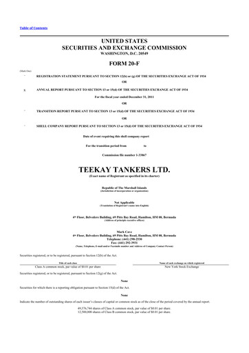 Thumbnail Teekay Tankers 20-F Annual Report 2011