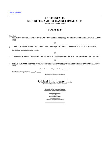 Thumbnail Global Ship Lease 20-F Annual Report 2011