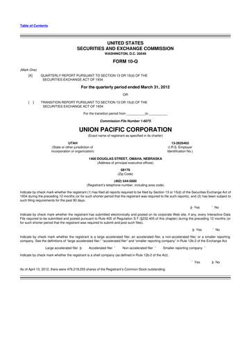 Thumbnail Union Pacific Corporation 10-Q Quarterly Report FY2012 