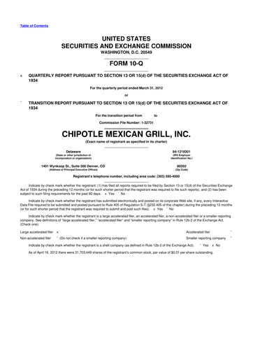 Thumbnail Chipotle Mexican Grill 10-Q Quarterly Report FY2012 