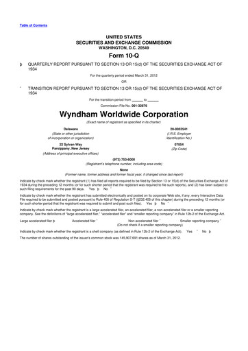 Thumbnail Travel + Leisure 10-Q Quarterly Report FY2012 