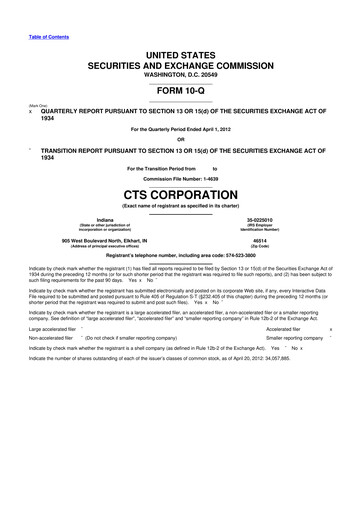 Thumbnail CTS Corporation 10-Q Quarterly Report FY2012 