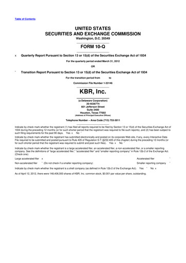 Thumbnail KBR
 10-Q Quarterly Report FY2012 