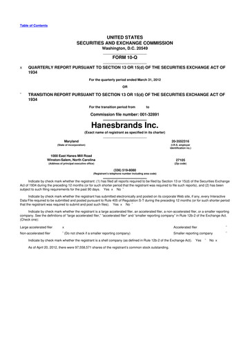 Thumbnail Hanesbrands
 10-Q Quarterly Report FY2012 