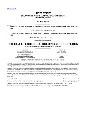 Thumbnail Integra LifeSciences 10-Q Quarterly Report FY2012 