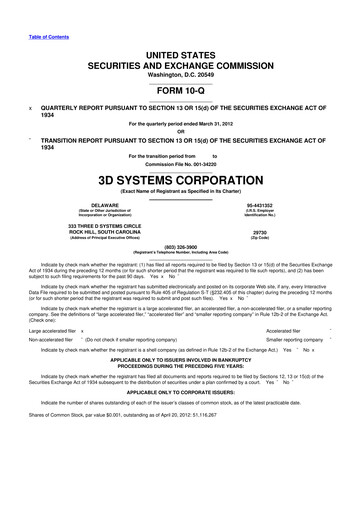 Thumbnail 3D Systems 10-Q Quarterly Report FY2012 