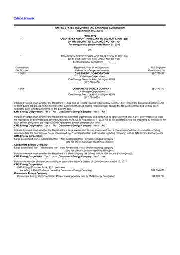 Miniature CMS Energy
 10-Q Rapport trimestriel 2012 