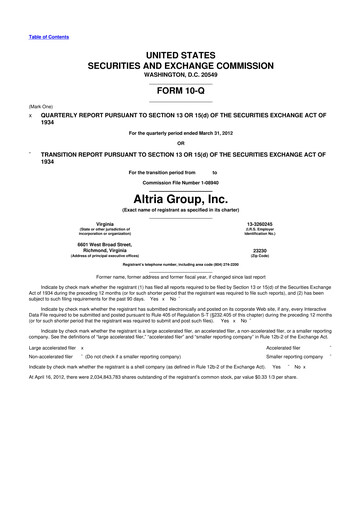 Thumbnail Altria Group 10-Q Quarterly Report FY2012 