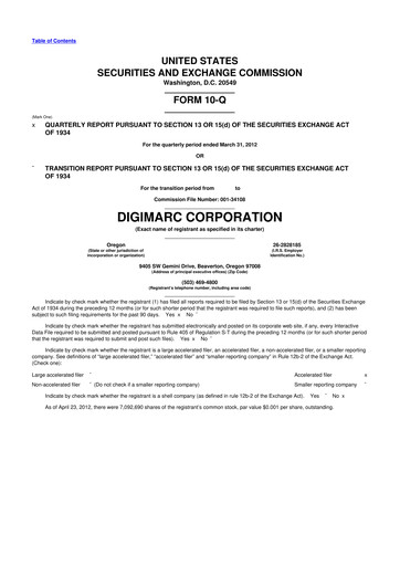 Vorschaubild Digimarc
 10-Q Quartalsbericht 2012 