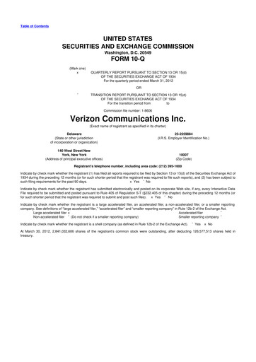 Thumbnail Verizon 10-Q Quarterly Report FY2012 
