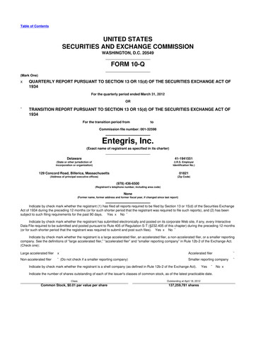 Miniature Entegris 10-Q Rapport trimestriel 2012 