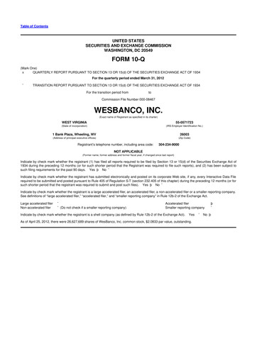 Miniature WesBanco 10-Q Rapport trimestriel  