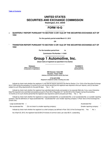 Thumbnail Group 1 Automotive 10-Q Quarterly Report FY2012 